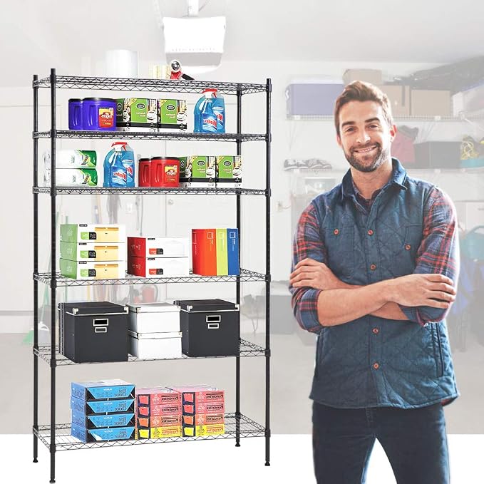 PayLessHere | 6-Tier Wire Shelf | 42"x16"x72" | Black | Adjustable Racks | - Image 4