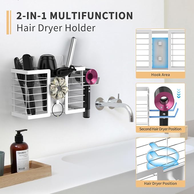 FUNKYLEE Hair Tool Organizer, 3 in 1 Metal Bathroom Blow Dryer Organizer Wall - Image 3