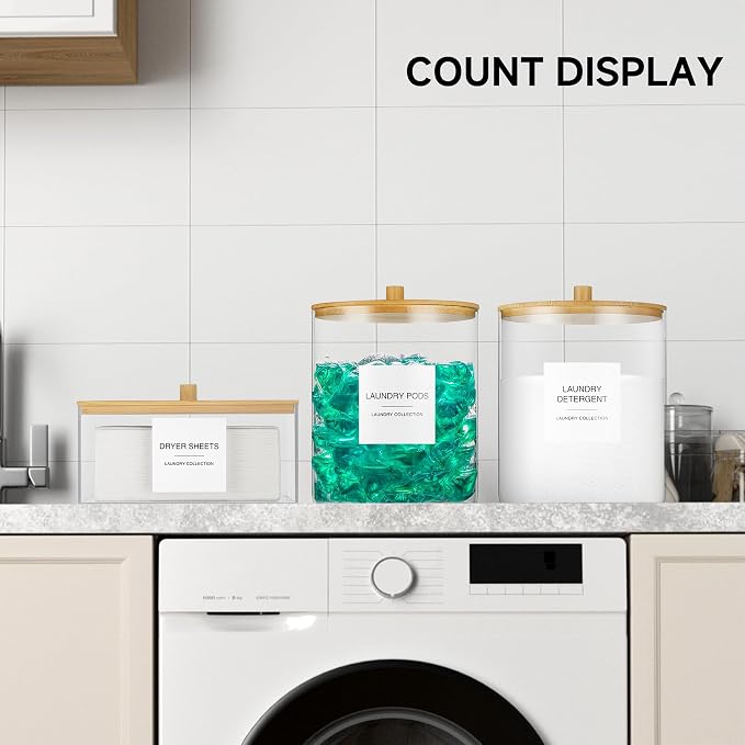 3 Pack Glass Jars and Acrylic Dryer Sheet Holder, Laundry Pods Container - Image 3