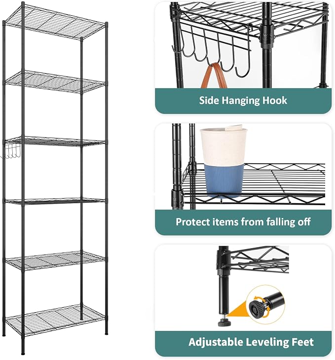Homdox 6-Tier Storage Shelf Wire Shelving Unit Free Standing Rack Organization - Image 8