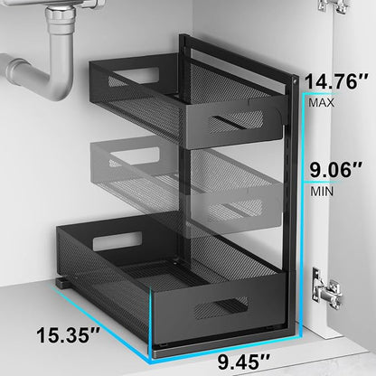 Under Sink Organizer Pull Out Cabinet Organizer Adjustable Height 2 Tier - Image 3