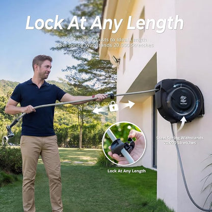 Retractable Garden Hose Reel, 5/8 in x 100ft, Heavy-Duty Aluminum Mount - Image 2