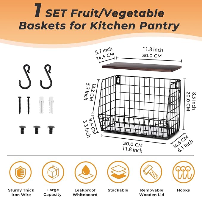 Wawocs Fruit Basket for Kitchen Counter, Fruit Bowl Stackable Wall Mounted - Image 4
