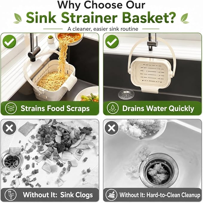 Foldable Hanging Sink Drain Basket Stretchable Kitchen Colander | Space Saving - Image 5