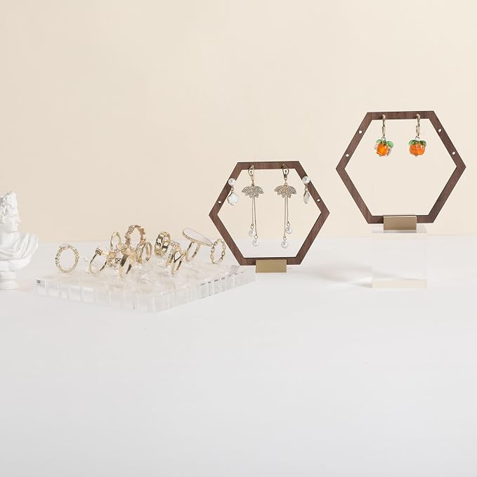 GemeShou 3pcs Wooden stud earring organizer holder, walnut earring hangers - Image 4
