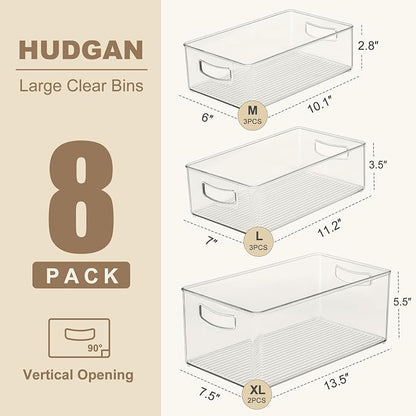 Hudgan 8 Pack Freezer Organizer Bins, Pantry | Straight Side, 3 Sizes, 2 XL - Image 4