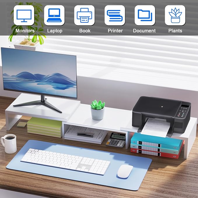 Dual Monitor Stand for Desk, Metal Computer Stand, Desk Shelf Riser, Desktop - Image 3