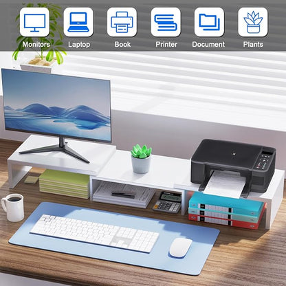 Dual Monitor Stand for Desk, Metal Computer Stand, Desk Shelf Riser, Desktop - Image 3