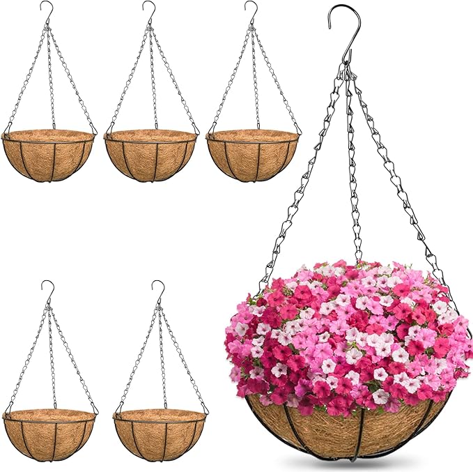 6 Pack 14 Inch Metal Round Hanging Planter Basket by ZeeDix