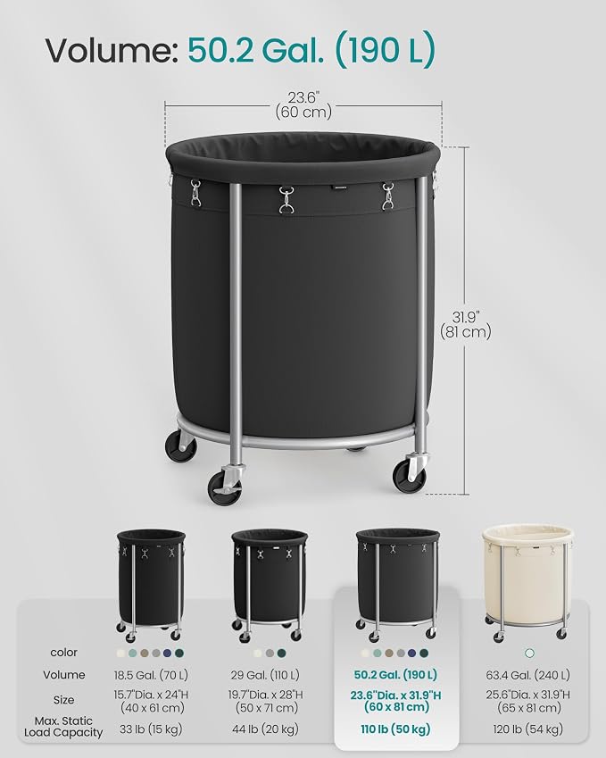 SONGMICS Laundry Basket, Rolling Steel Frame - Image 7