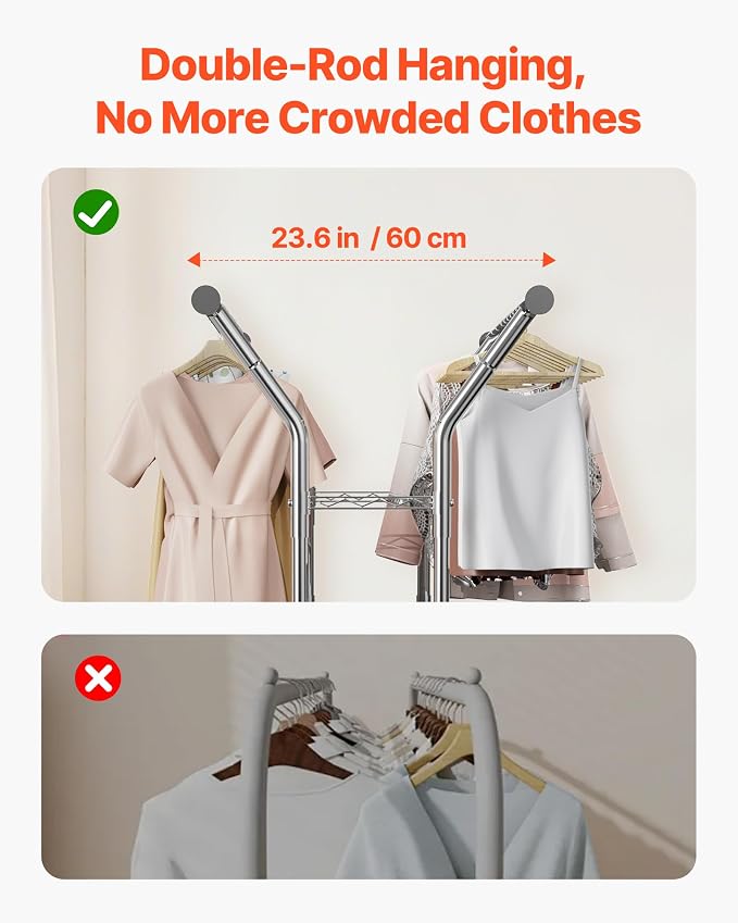 VEVOR Clothes Rack, Rolling Clothing Garment Rack, Extendable Carbon Steel - Image 5