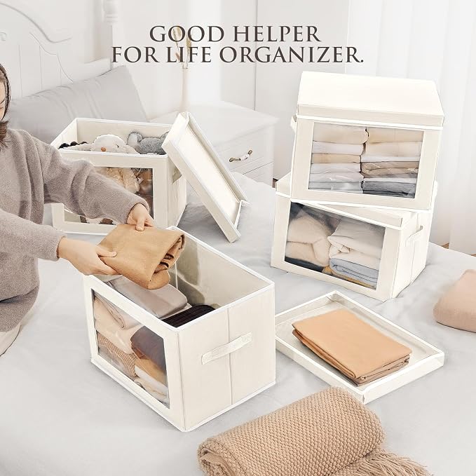 Homsorout Storage Bins with Lids, 3 Pack Large Storage Cubes with Window - Image 3