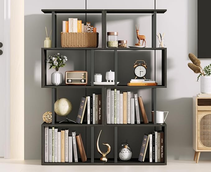Furologee Geometric Bookshelf 5 Tier Bookcase, Industrial S-Shaped Display - Image 2