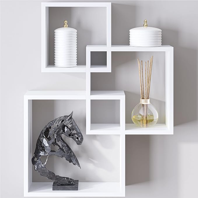 Ballucci Modern Interlocking Cube Floating Shelves, Wall Mount Wood Square - Image 9
