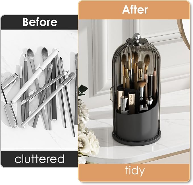 Makeup Brush Holder with Lid 360 Rotating Clear Dustproof Make Up Organizers - Image 3