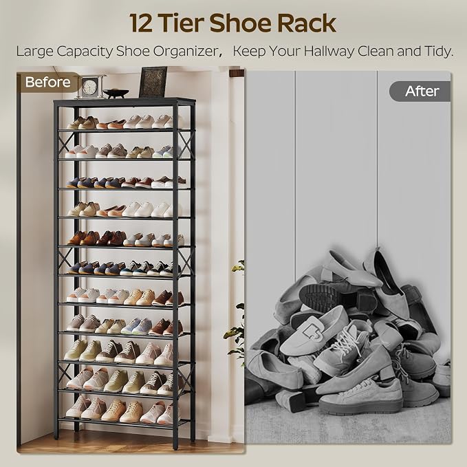 YATINEY 12 Tier Shoe Rack, Large Capacity Shoe Storage Organizer Holds 48 Pairs - Image 4