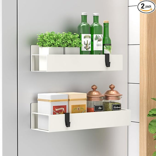 Metal Magnetic Spice Rack for Refrigerator Cream White, 2 Pack | Magnetic by HuggieGems