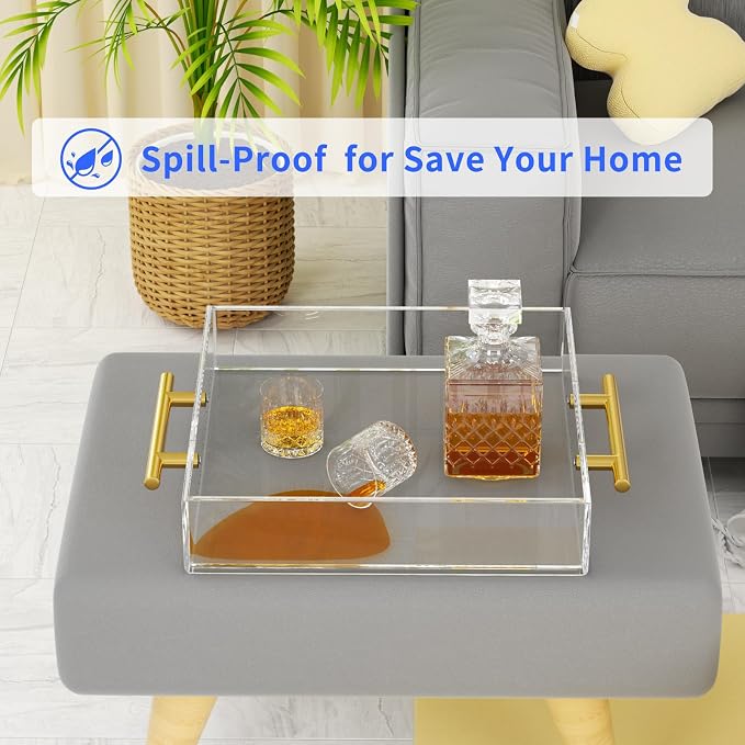 NIUBEE Clear Serving Tray 12x12 Inches -Spill Proof- Acrylic Decorative Tray - Image 3