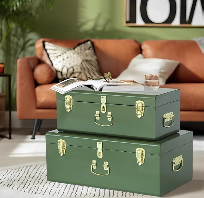 Vixdonos Metal Trunk Decorative Storage Box Set of 2 College Dorm Chest - Image 5