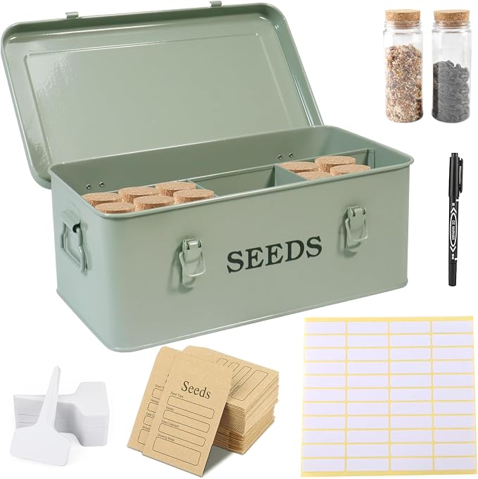 Seed Storage Organizer, 4 Compartment Seed Storage Box by Xbopetda