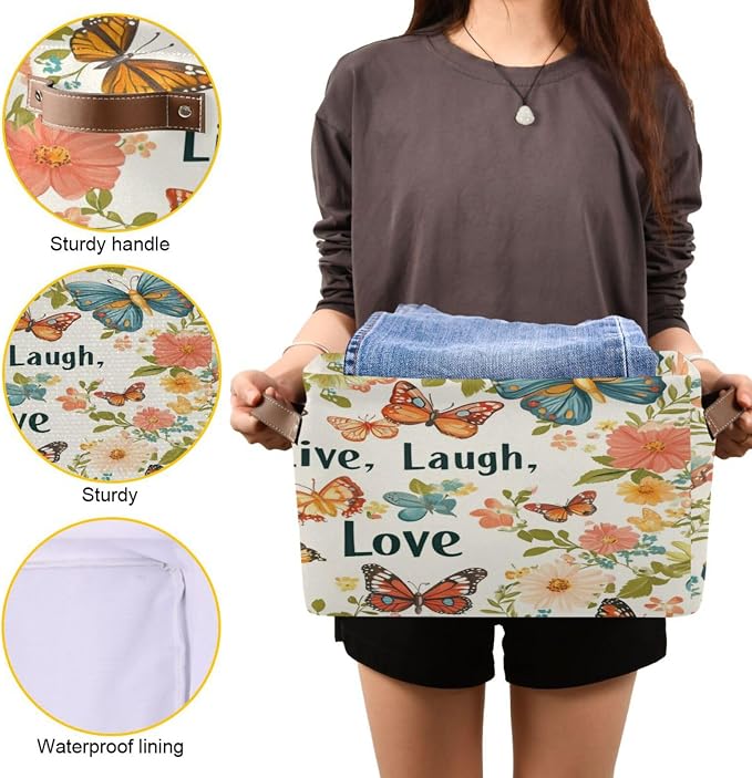 Live Laugh Love Colorful Butterfly Storage Bins Box Foldable Shelf Basket - Image 7