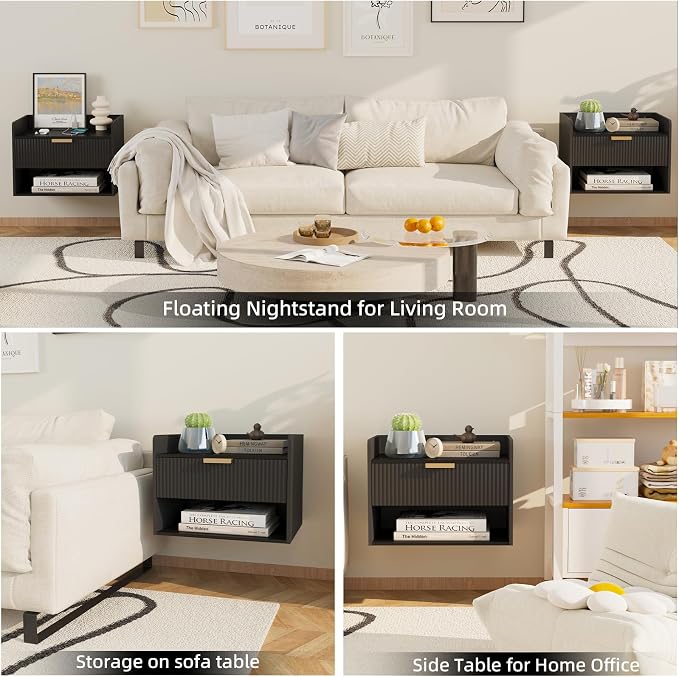 Arbuxzuy Floating Nightstand Set of 2, Wall Mounted Nightstand - Image 4