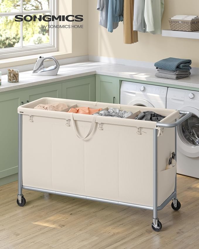 SONGMICS Laundry Basket with Wheels, 4-Section Rolling Laundry Hamper, 68.6 - Image 2