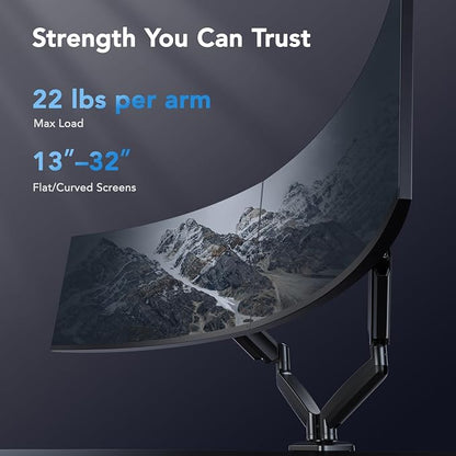 HUANUO Dual Monitor Mount, Mounts 2 Screens Up to 32 Inch, Holds 22 lbs per Arm - Image 3