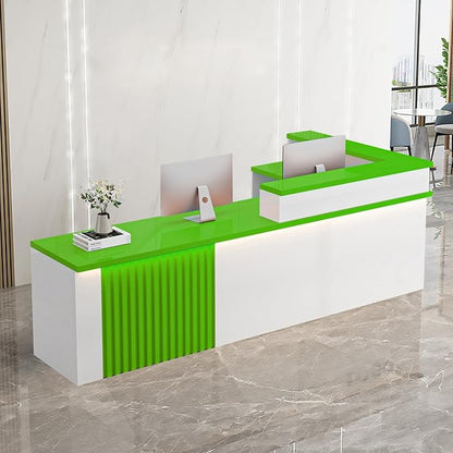 Receptionist Desk with LED Light，Wooden Salon Checkout Counter with Storage by Unknown
