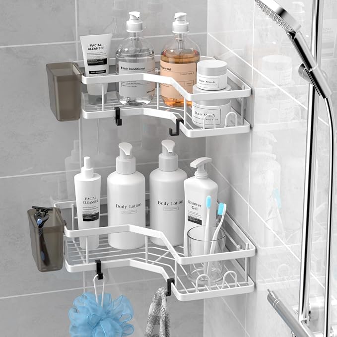 AKTECKE Shower Caddy Corner Organizer Shelf: 2Pack Adhesive Shower Essentials - Image 3