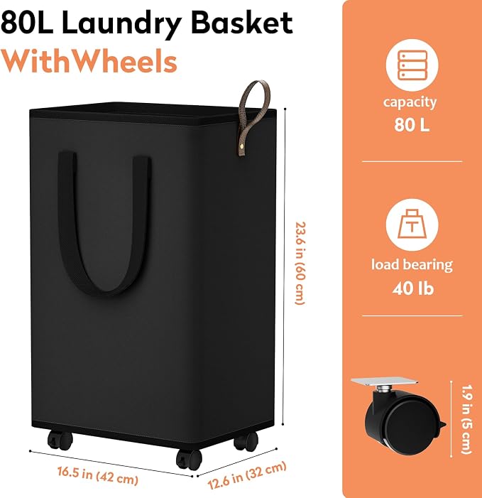 SpaceTrove Laundry Basket with Wheels, Collapsible Laundry Baskets, Laundry - Image 2