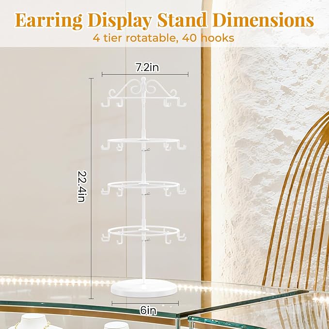 EsLuker.ly Earring Holder Organizer Rotating Display Tree Stand, Adjustable - Image 2