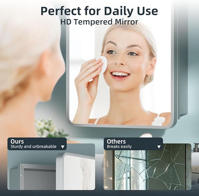 Bathroom Medicine Cabinet with Mirror 16 x 24 Inch, Mirrored Cabinets with 2 - Image 6