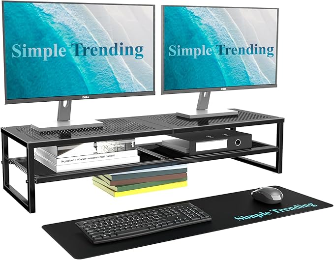 Simple Trending 2 Tier Metal Dual Monitor Stand Riser, Computer Office Desktop by SimpleTrending