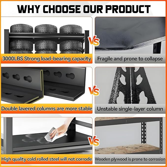Garage Shelving Heavy Duty Storage Shelves, 2500 LBS Adjustable 5 Tier Shelving - Image 3