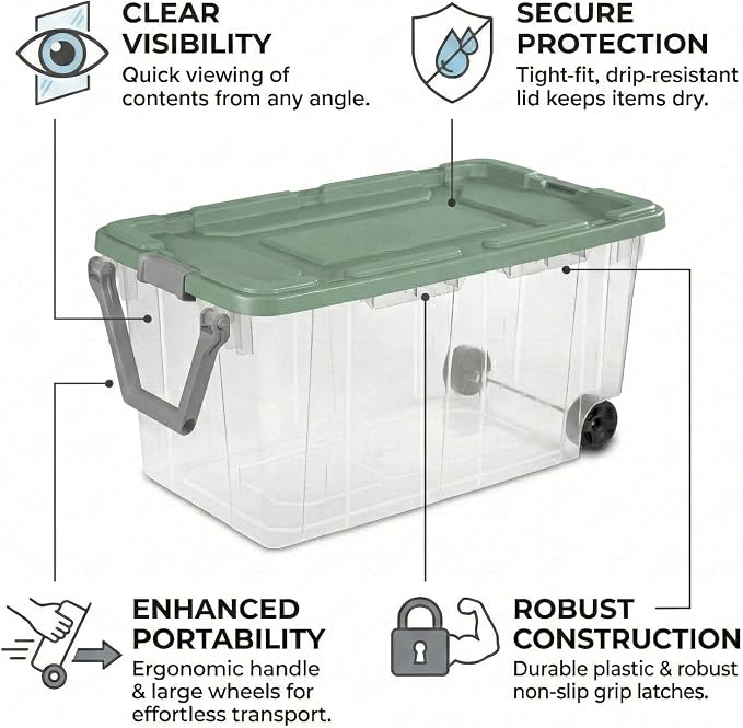 Storage Bins with Wheels 160 Quart, 2 Pack Heavy Duty Clear Plastic Totes with - Image 6
