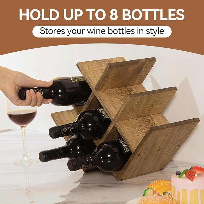 KIRIGEN Wooden Wine Rack, 8-Bottle 3-Tier Countertop Wine Holder, Holds 8 - Image 7