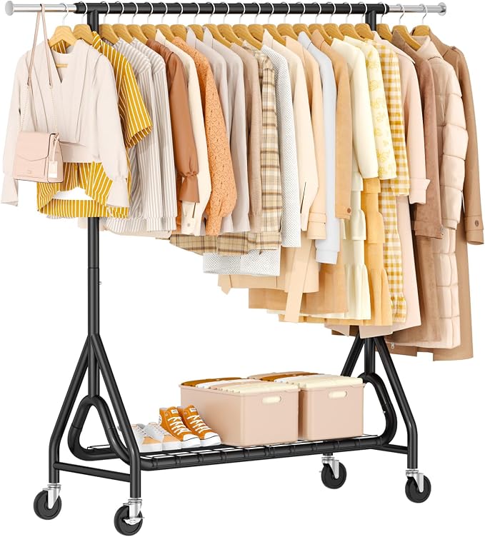 Heavy Duty Clothes Rack, Metal Clothing Rack Load 450 LBS, Rolling Coat Racks by JIEJIERUI