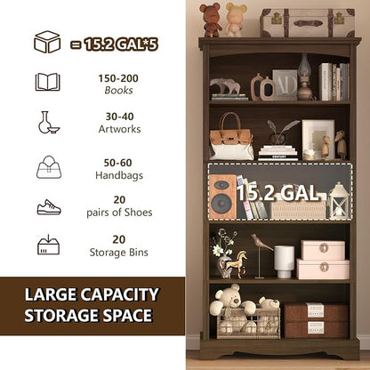 TVU 5-Tier Wooden Bookshelf, 31.5" W x 65" H ×9.9" D Bookshelf - Image 4