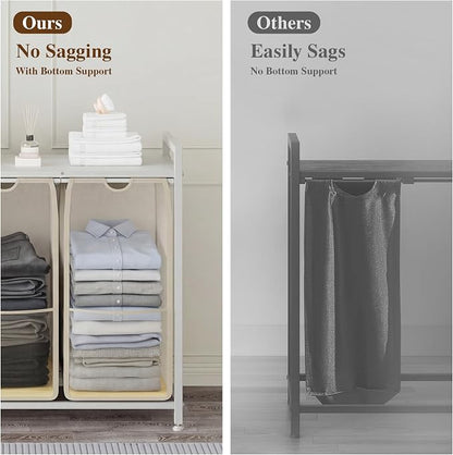 3-Section Laundry Hamper with Shelf, Pull-Out Removable 12.8 gal Bags, Metal - Image 4