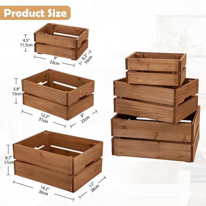 Set of 3 Rustic Wooden Storage Crates - Image 5