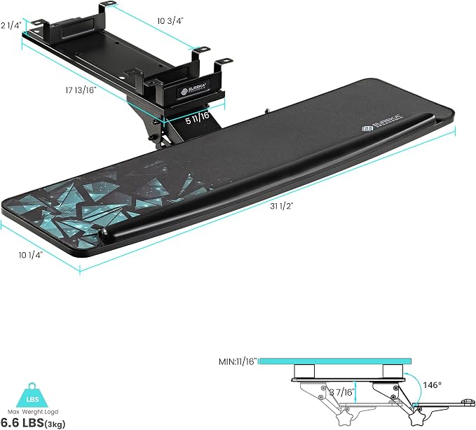 EUREKA ERGONOMIC Height Adjustable Mouse & Keyboard Tray Under Desk, Dual Mount - Image 2