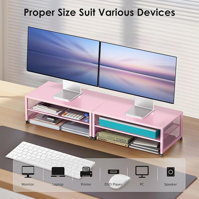 Desk Organizers and Accessories, 2-Tier Metal Computer Monitor Stand Riser - Image 4