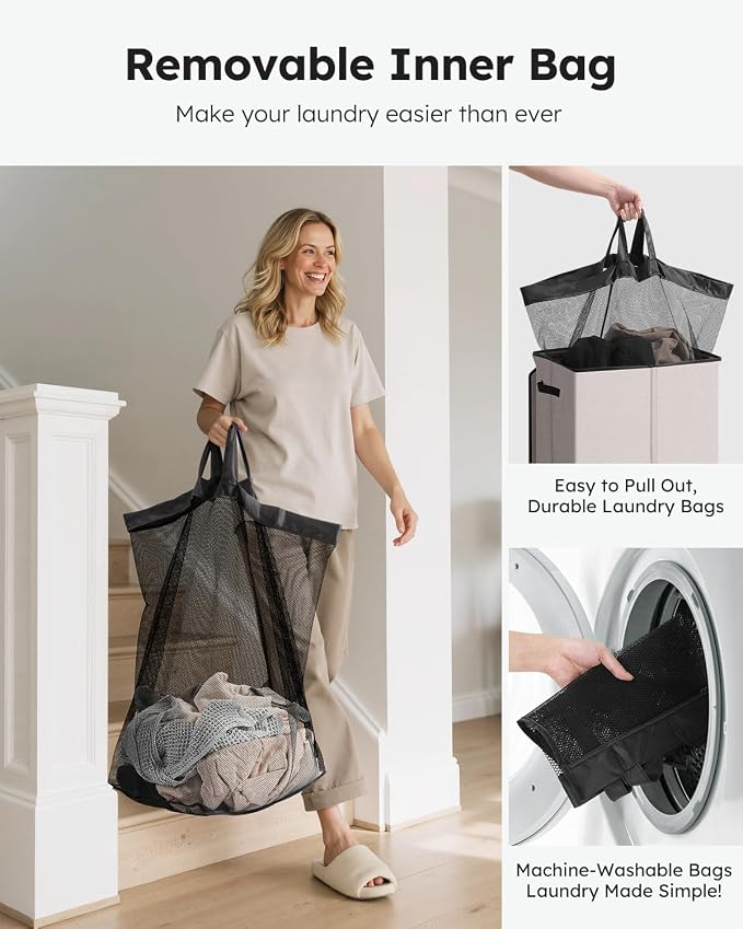 SOLEDI Laundry Hamper with Lid 130L Large & Tall Collapsible Laundry Basket - Image 4