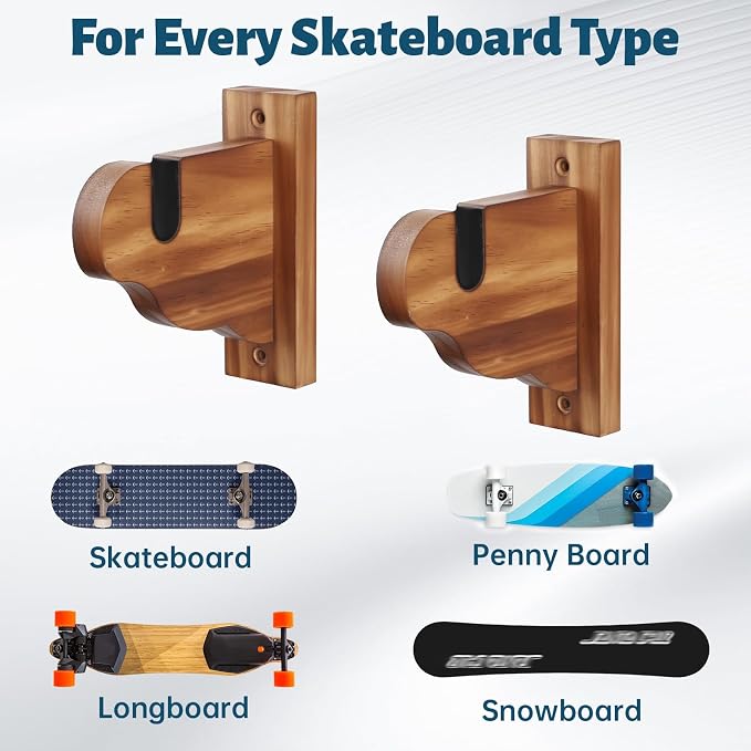Skateboard Wall Mount, Wooden Horizontal Skateboard Rack Wall Hanger Display - Image 3