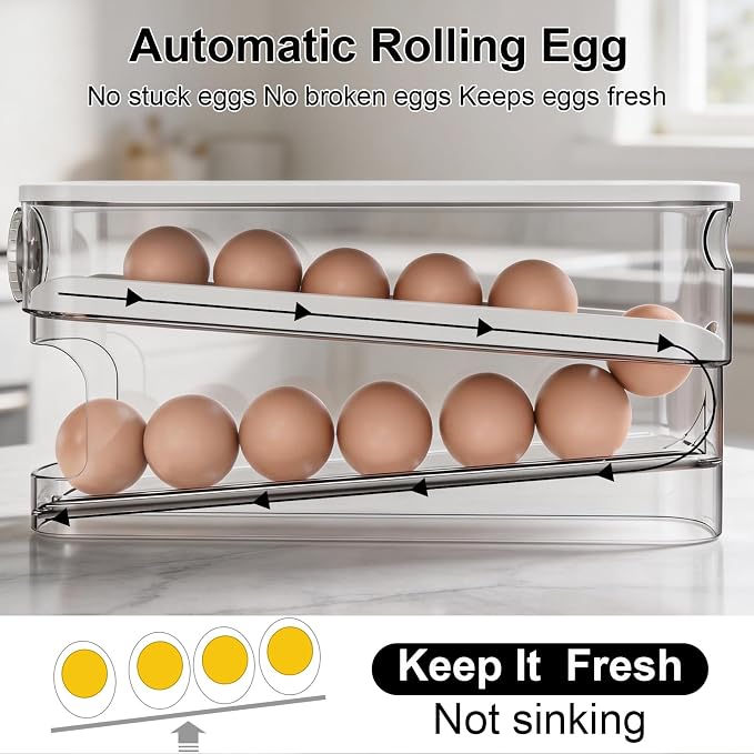 Egg Dispenser For Refrigerator Automatic Rolling, Space-Saving Egg roller - Image 2