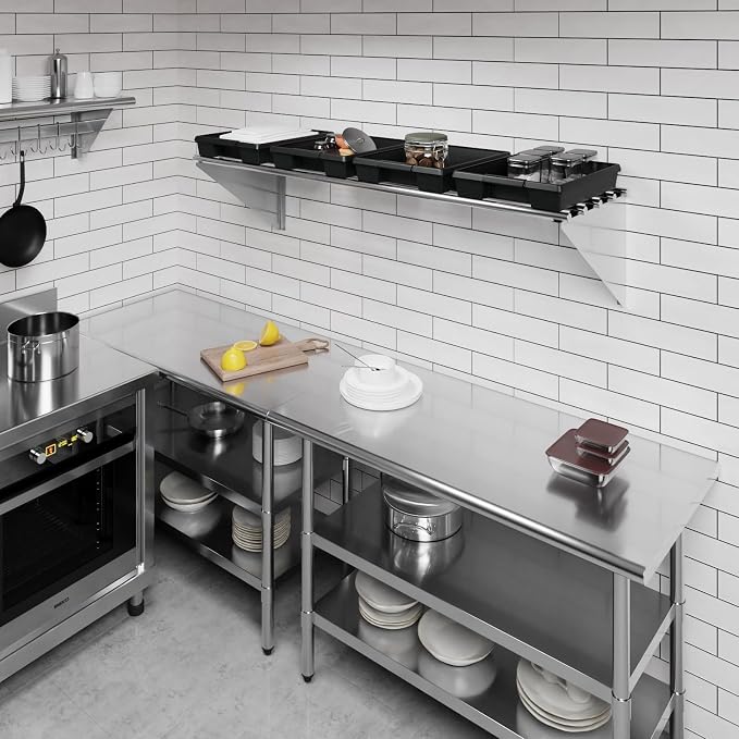 AmGood 18 in. x 60 in. NSF Stainless Steel Tubular Wall Shelf | Heavy-Duty - Image 6