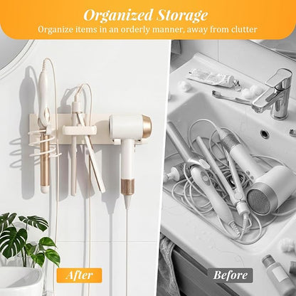 Hair Dryer Holder Wall Mount No Drill, 3 in 1 Curling Iron Holder & Flat Iron - Image 4