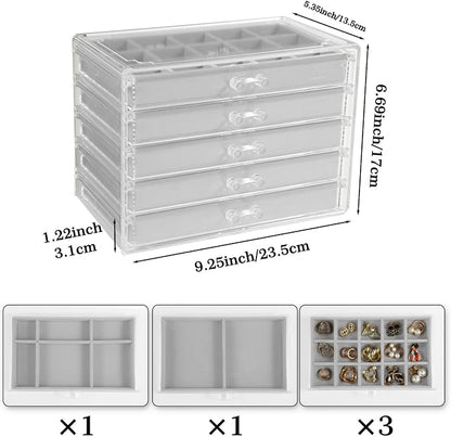 5 Drawers Clear Jewelry Box for Women and Girls, Acrylic Earring Holder - Image 4