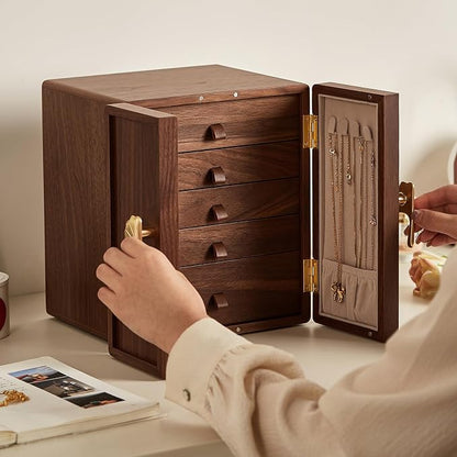 CHOSIN Black Walnut Wooden Jewelry Box 5 Layer Large Wood Jewelry Organizer - Image 8